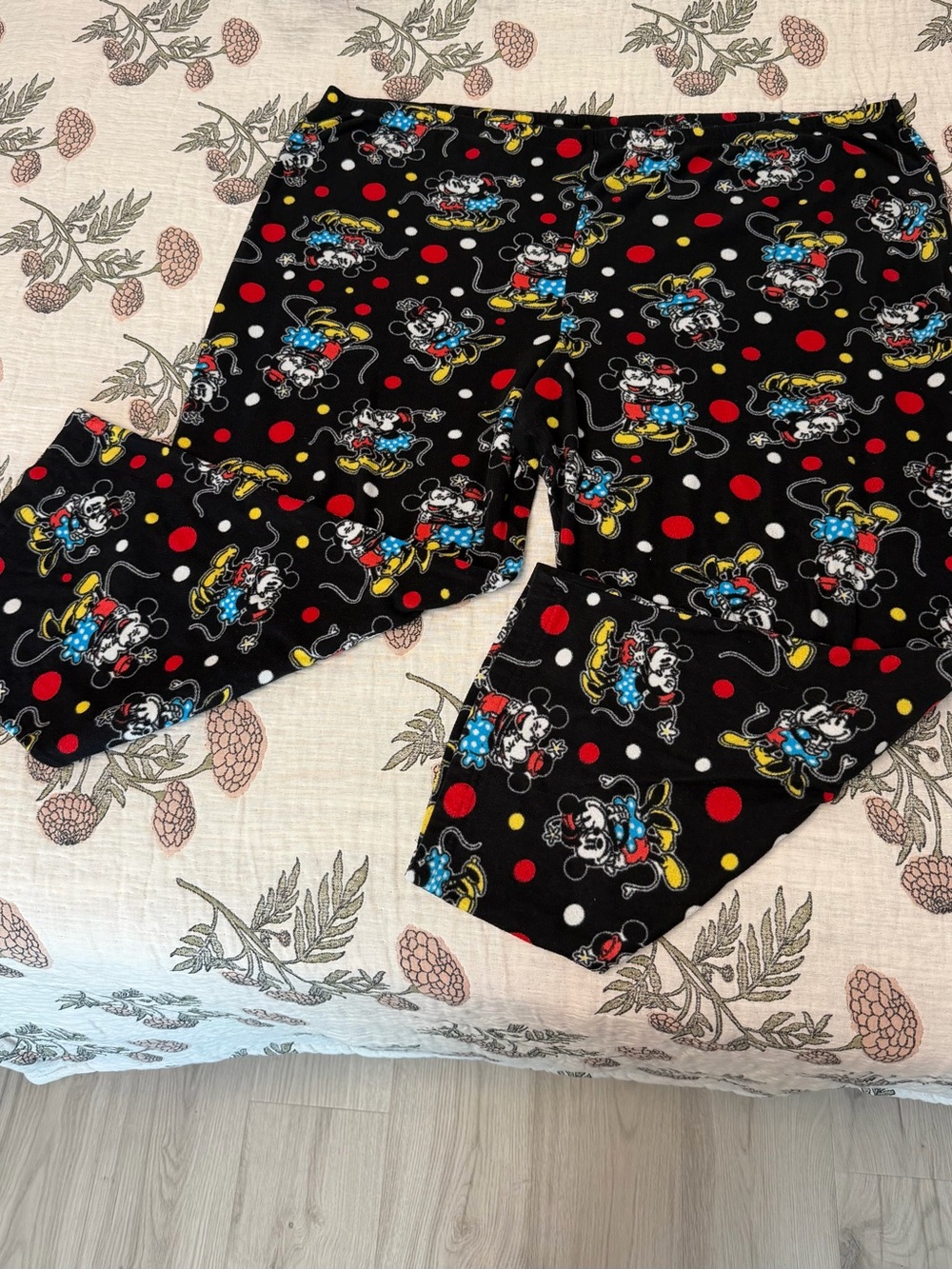 Disney Black Mickey Mouse Polka Dot Pajama Pants with Red, Yellow & Blue Accents